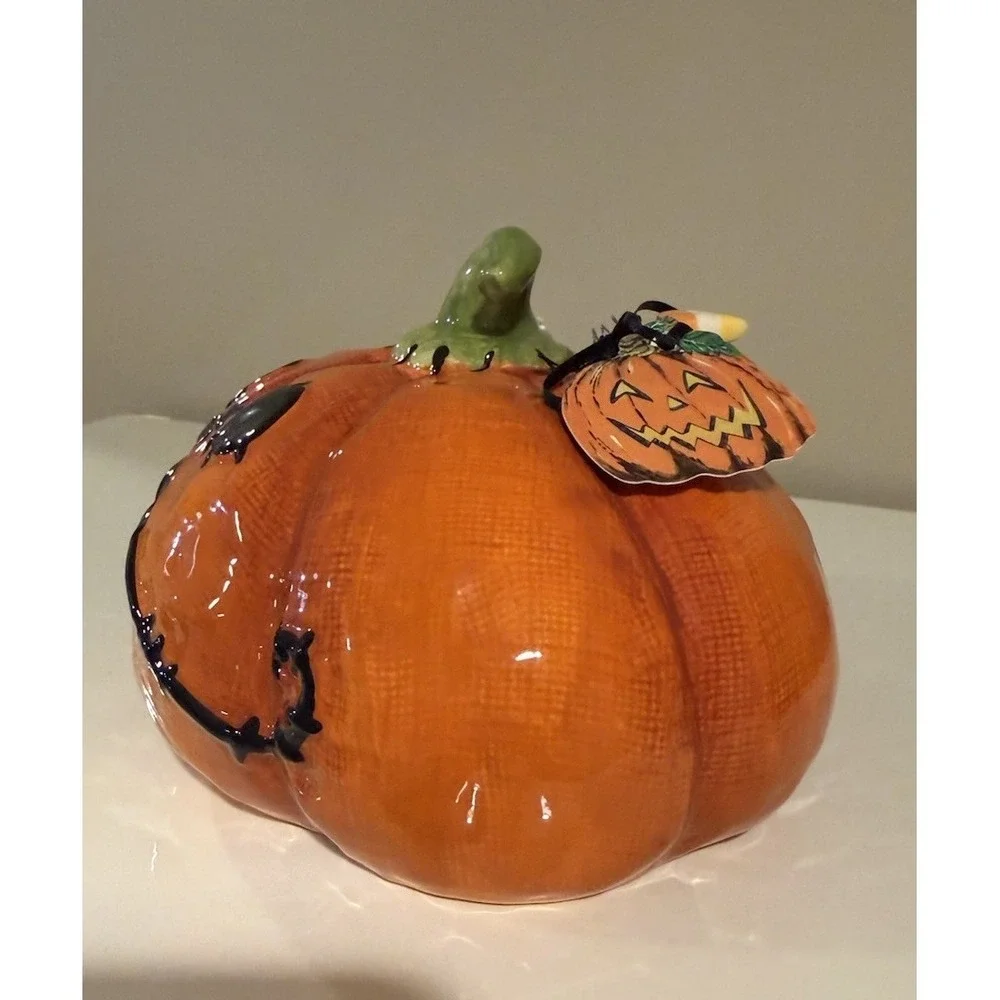 Blue Sky Clayworks Halloween SHORT STITCHED PUMPKIN Candy Corn NEW